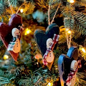 Set Snowmen Wood Christmas Ornaments Decor Gift Toppers